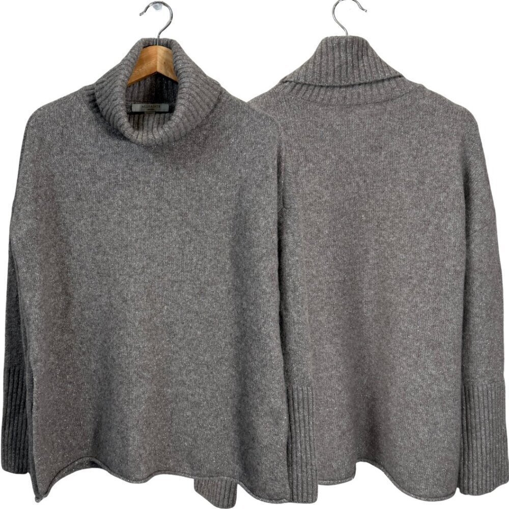All Saints Wool Turtleneck Sweater Pullover Women's Small Gray Silver Soft NWOT - Picture 1 of 13